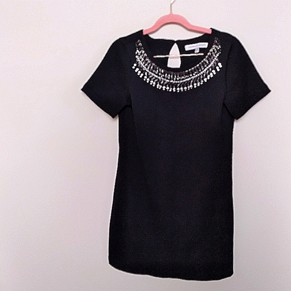 Cupcakes and Cashmere Black Madora Jeweled Neckline Waffle Knit Dress Size Small - Picture 3 of 12